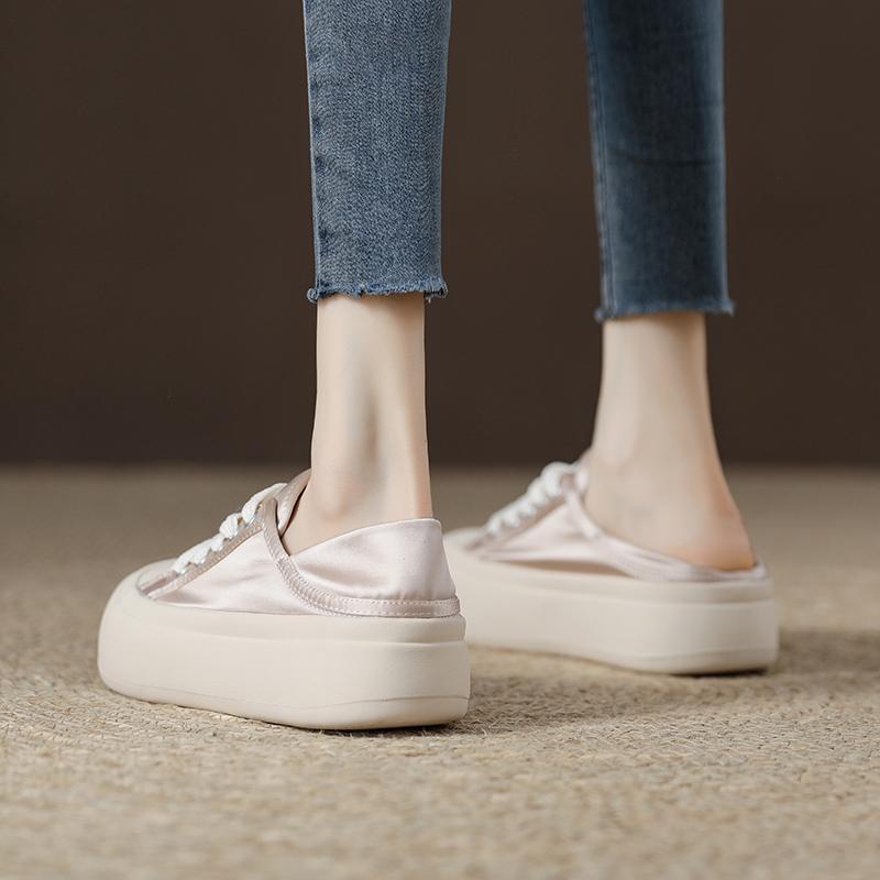 Dicksohlige Satin-Canvas-Schuhe mit großem Zeh, Damen Sommer Neu Atmungsaktiv Zwei-Wege Weiße Schuhe Dünne Seide Lässige Sneaker 37 von Joom DACH