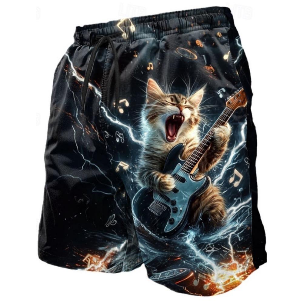 Die Katze Musik Maus Grafik Badehose sind Herren Hai 3D bedruckte Badeshorts, Sommer lässig schnelltrocknend Sport locker Surfen Strand lässige Shorts XL von Joom DACH