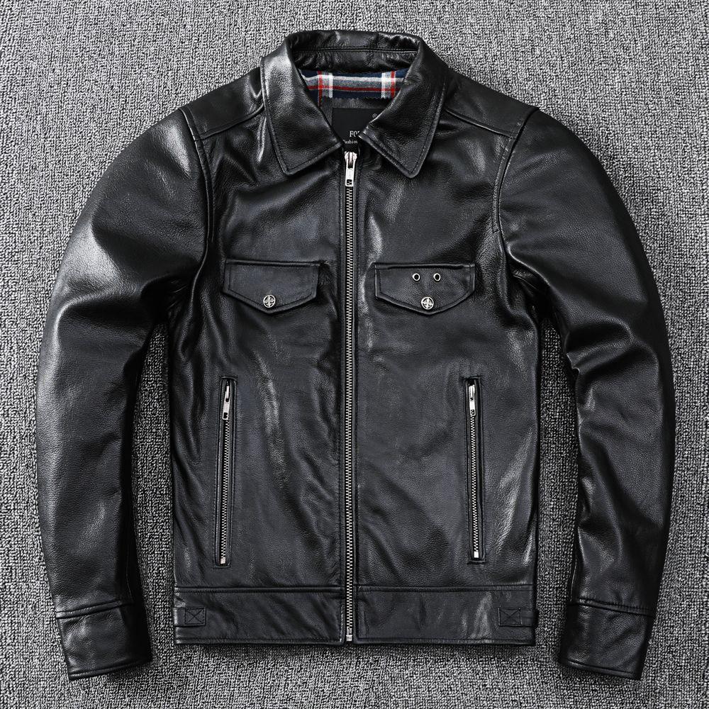Die erste Schicht aus weichem, feinem Rindsleder Lederjacke Herren Motorrad-Stil schmale Lederjacke 3XL von Joom DACH