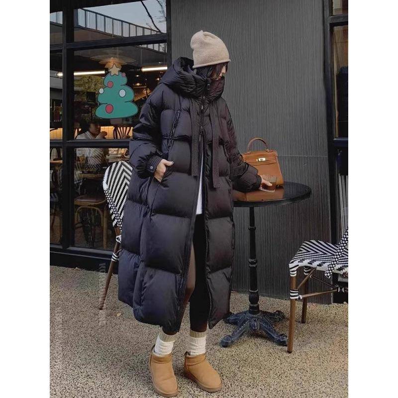 Die neue verdickte Daunen-Baumwolljacke für Damen, lang, über dem Knie, mit Baumwolle gefüttert, koreanische Version der losen Brotkleidung XL schwarz von Joom DACH