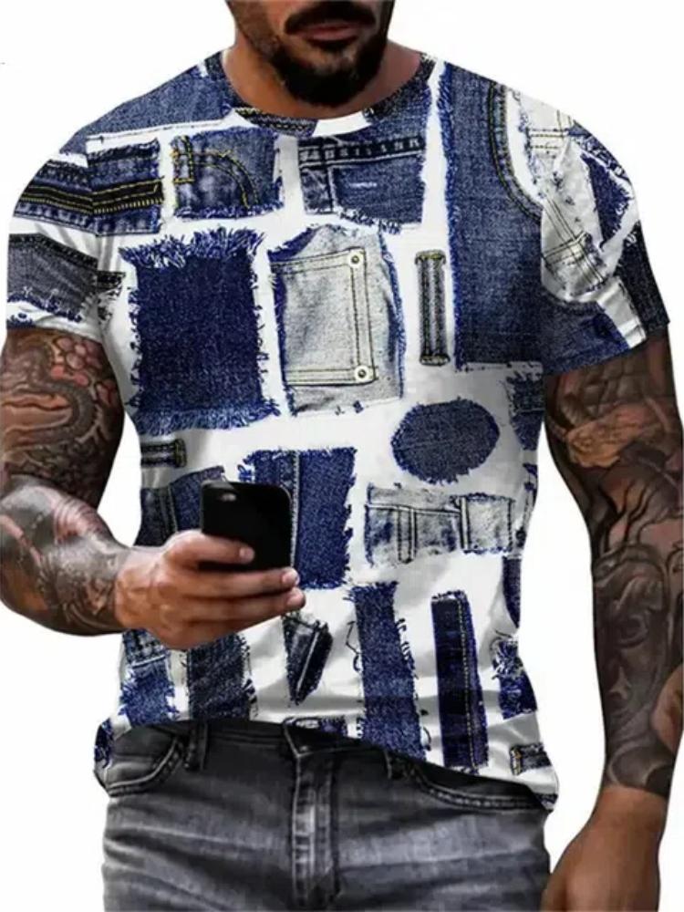 Digital Patchwork Graphic 3D Print Herren T-Shirt Herren Designer Herren Sommerkleidung Kurzarm T-Shirt Street Tops 2XL von Joom DACH