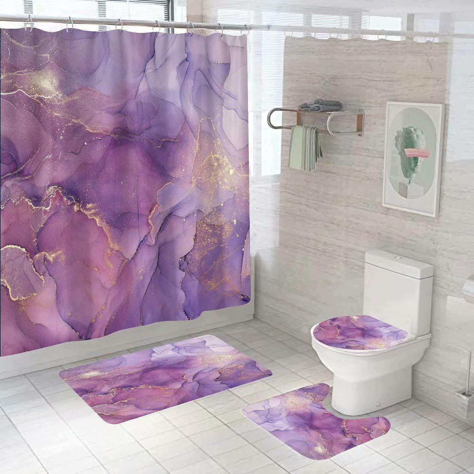 Digitaldruck, wasserdichtes und schimmelresistentes Duschvorhang-Set – verdicktes Polyester, stanzfreie Installation Rug 45*75 von Joom DACH