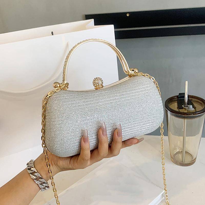 Dinner Bag Shiny Fashion Handheld Bag One Shoulder Chain Damen Umhängetasche 20x8x10cm silber von Joom DACH