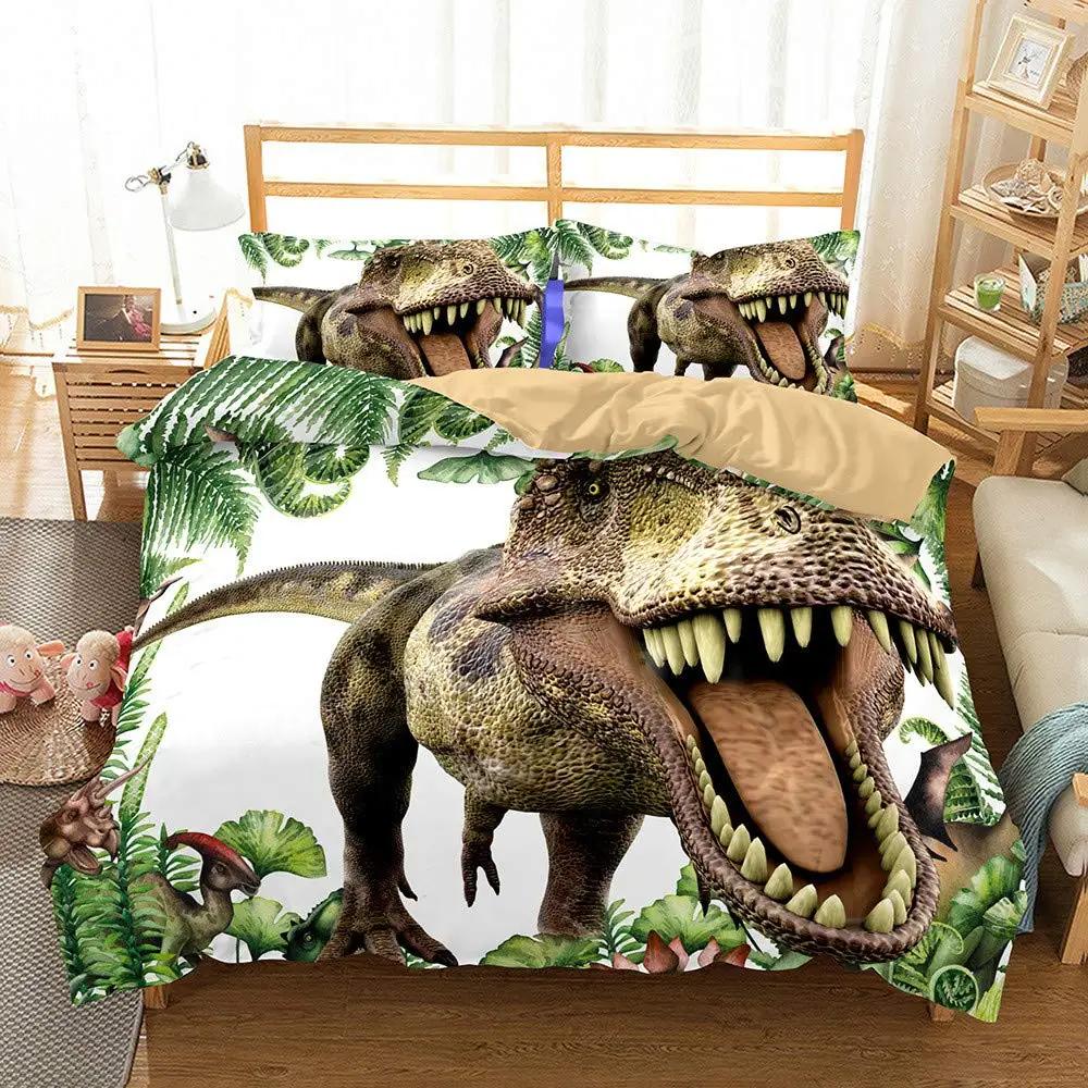 Dinosaurier-Bettbezug, schwarz, Evolution, Aussterben, Raubtiere, Bettwäsche-Set, Full Double Queen King Size, Polyester Qulit Cover EU single(135x200cm) von Joom DACH