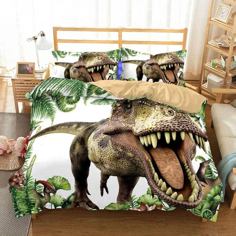 Dinosaurier-Bettbezug, schwarz, Evolution, Aussterben, Raubtiere, Bettwäsche-Set, Full Double Queen King Size, Polyester Qulit Cover EU single(135x200cm) von Joom DACH