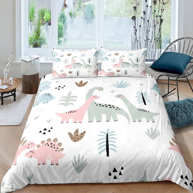 Dinosaurier Bettbezug Niedliche Dinosaurier Cartoon Tier Thema Bettwäsche Set Für Kinder Jugendliche Doppel Queen King Size Polyester Steppdeckenbezug 140x200cm 3pcs von Joom DACH