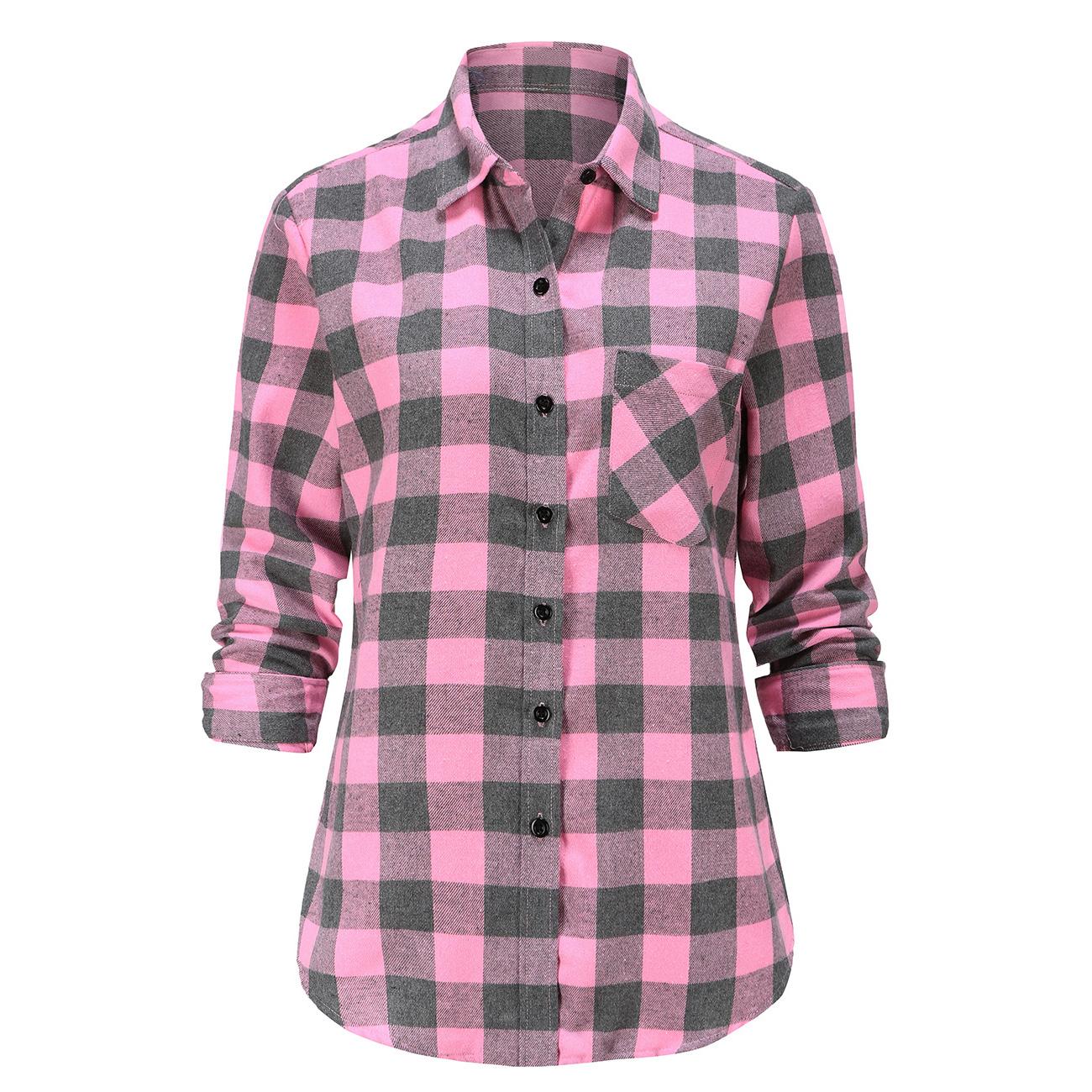 Dioufond Damen kariertes Flanellhemd, langärmelig, Flanell, kariert XL rosa von Joom DACH