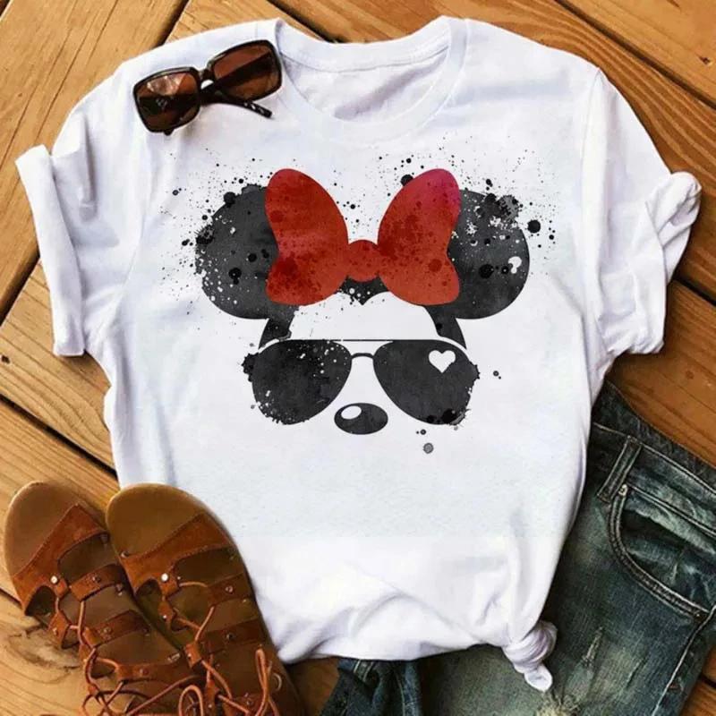 Disney Cartoon Mickey Mouse Print T-Shirt Damen Tops Grafik Hippie Baumwoll-Tees Lustiges Harajuku T-Shirt Mode Damen T-Shirt 3XL von Joom DACH