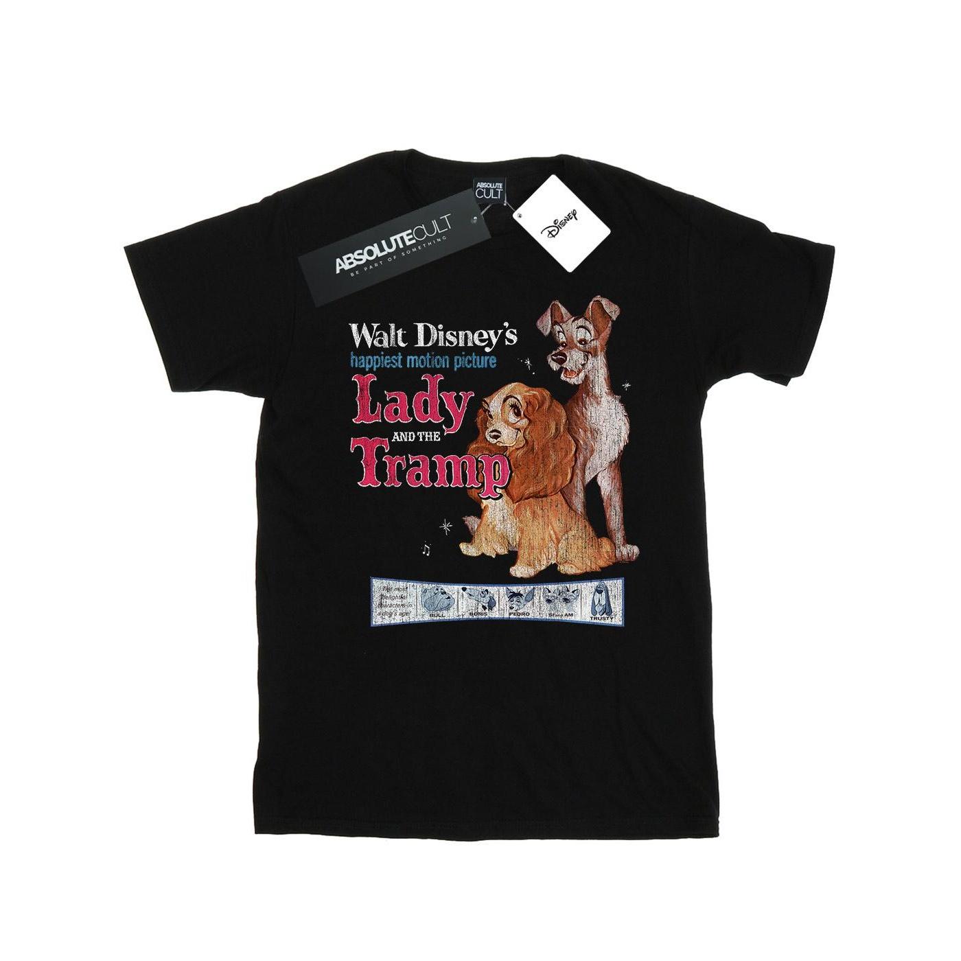 Disney Damen/Damen Lady And The Tramp Distressed Classic Poster Baumwoll-Boyfriend-T-Shirt M schwarz von Joom DACH