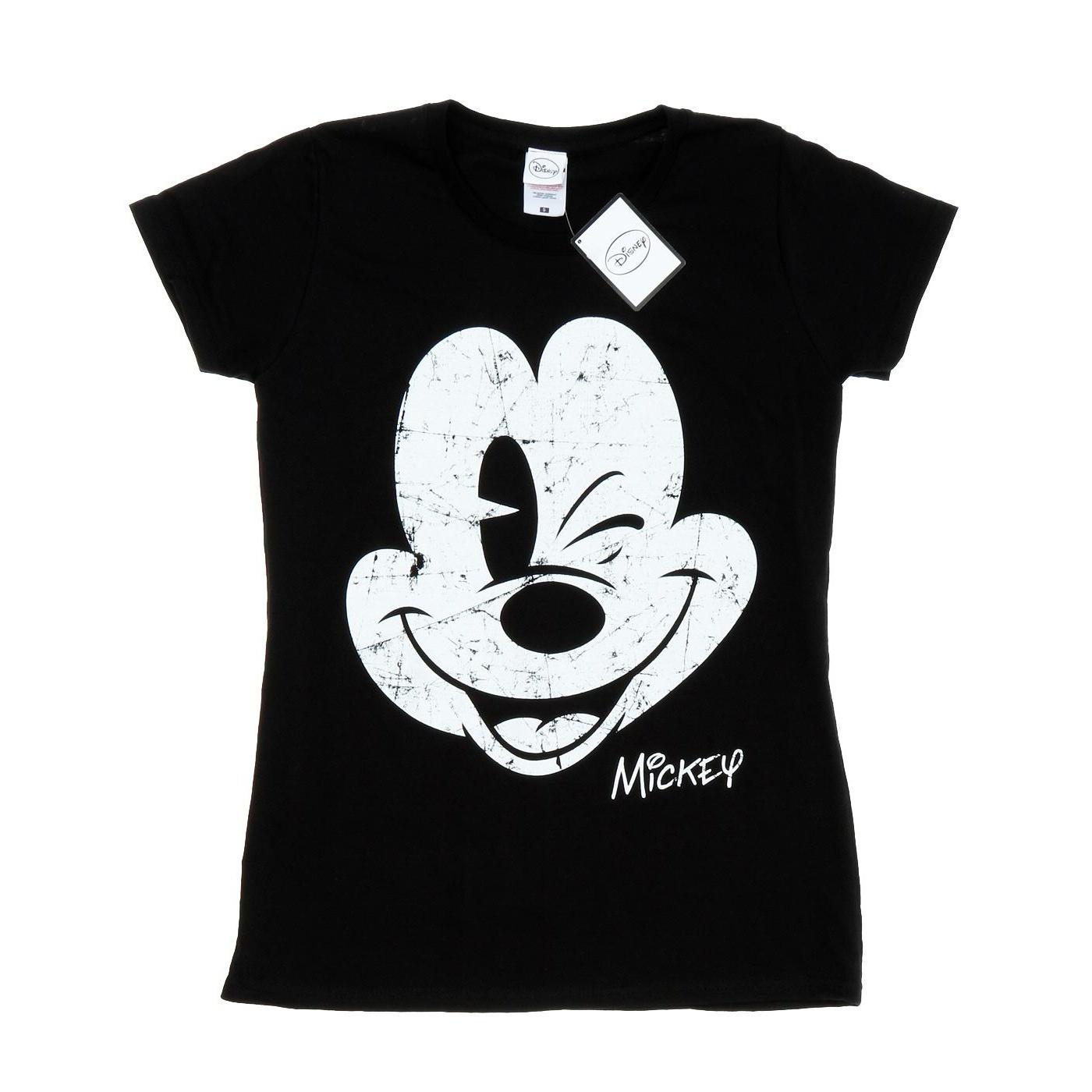 Disney Damen/Damen Mickey Mouse Distressed Face Baumwoll-T-Shirt XL schwarz von Joom DACH