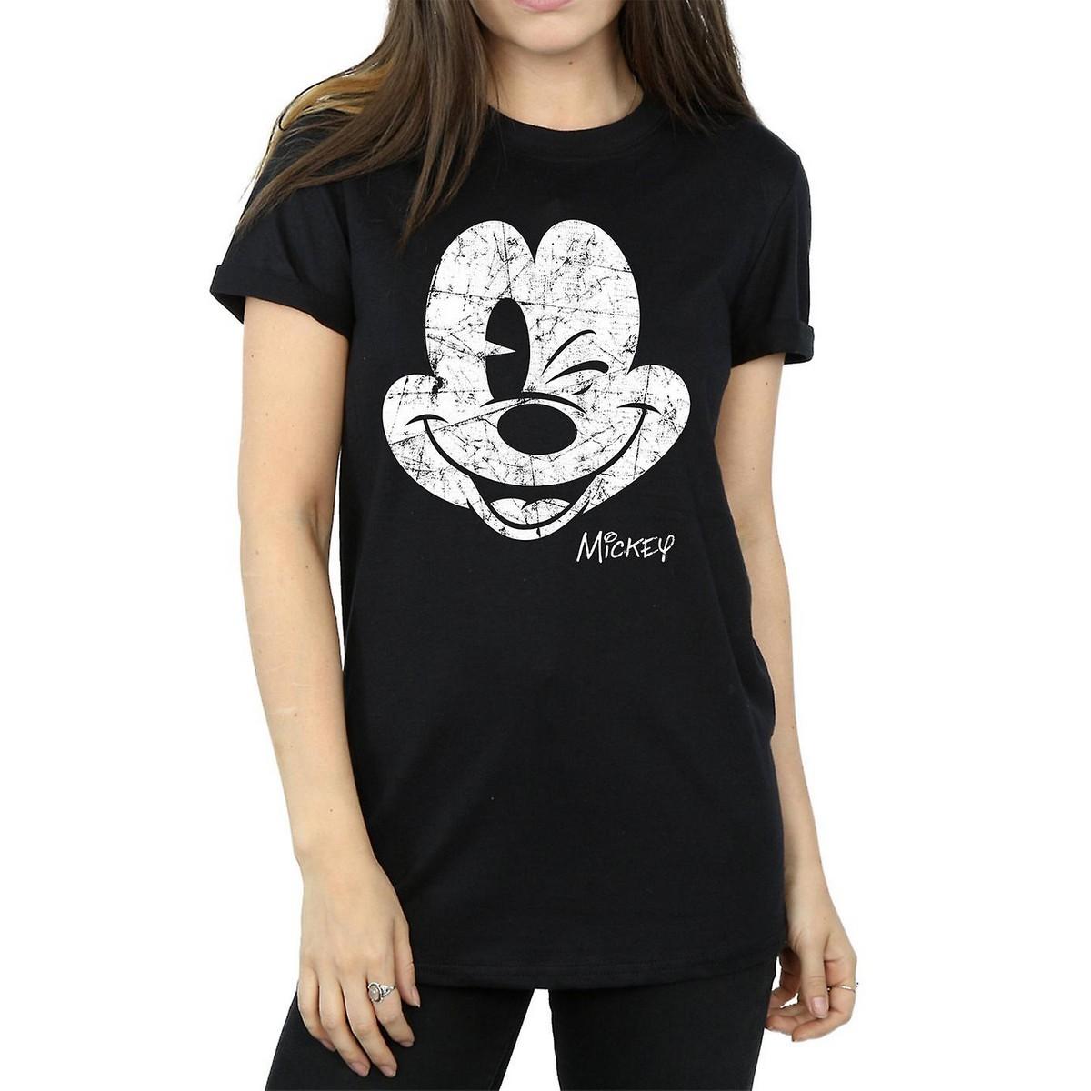 Disney Damen Mickey Mouse Distressed Baumwolle Boyfriend T-Shirt XL schwarz von Joom DACH