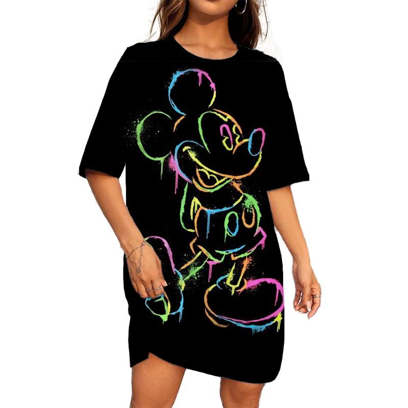 Disney Micky Maus Print Damenkleid Elegant Süß Lässig Kurzarm Locker A-Linien-Kleid Sommer Strandkleid Damen Sommerkleid 3XL von Joom DACH
