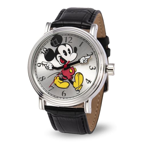 Disney W001868 Mickey Mouse Silberfarbene Uhr mit schwarzem Armband für Herren von Joom DACH