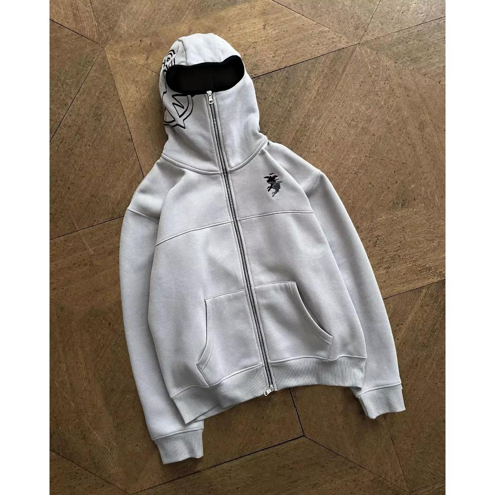 Divin Vintage Washed Zip Hoodie Y2K Jacke Herren Rock Hip Hop Patchwork Besticktes Oversized Hoodie Sweatshirt Langarm Tops XXL von Joom DACH