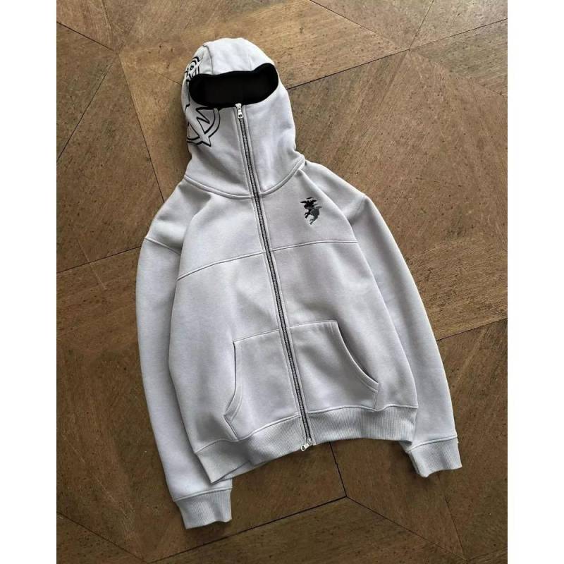 Divin Vintage Washed Zip Hoodie Y2K Jacke Herren Rock Hip Hop Patchwork Besticktes Oversized Hoodie Sweatshirt Langarm Tops XXL von Joom DACH