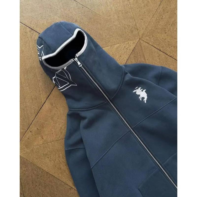 Divin Vintage Washed Zip Hoodie Y2K Jacke Herren Rock Hip Hop Patchwork Besticktes Oversized Hoodie Sweatshirt Langarm Tops XXL von Joom DACH