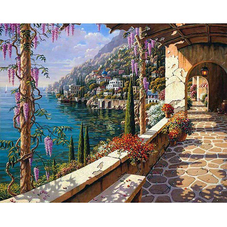 Diy handgemachte Diamant Stickerei Mosaik Malerei Wand Kreuz Aufkleber Küstenstadt Bild Home Decor 20X30CM von Joom DACH