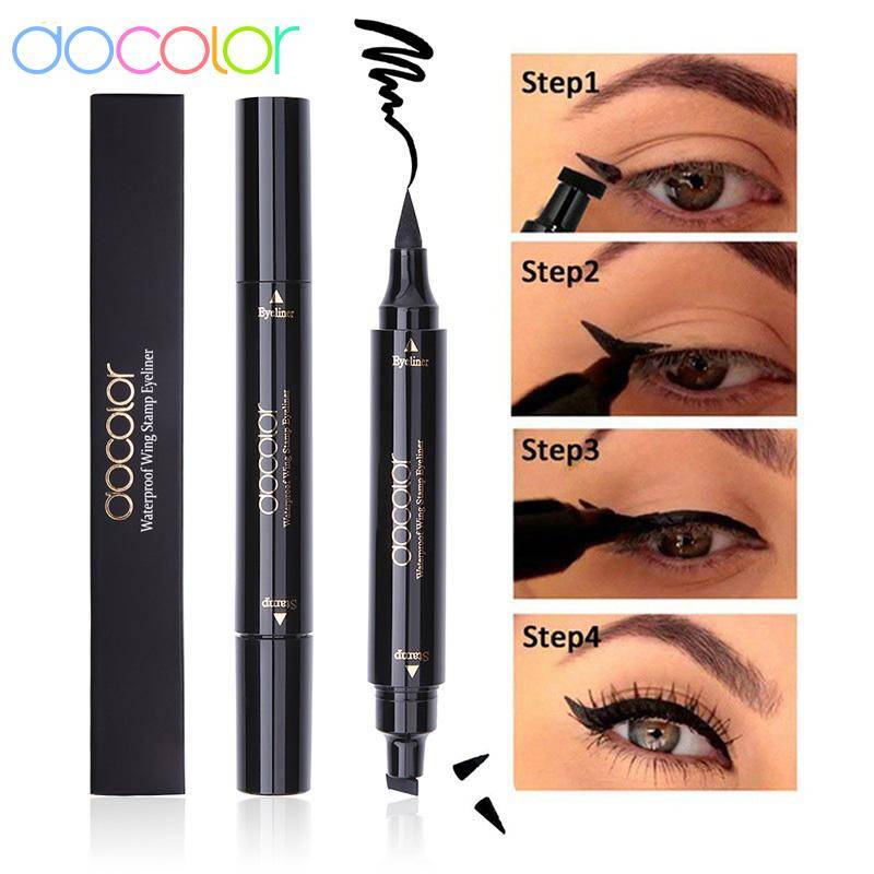 Docolor 2 Stück doppelköpfiger schwarzer flüssiger Eyeliner-Stift, Dreieck-Siegel-Eyeliner, 2-in-1, wasserfester Stempel, Eyeliner-Stift, Augen-Make-up 1 Pcs schwarz von Joom DACH