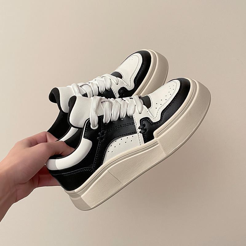 Dopamin-Plateau Weiße Schuhe Damen Neue Damen Low-Top Schuhe Farbabstimmung Sportliche Freizeitschuhe Damen 40 schwarz von Joom DACH