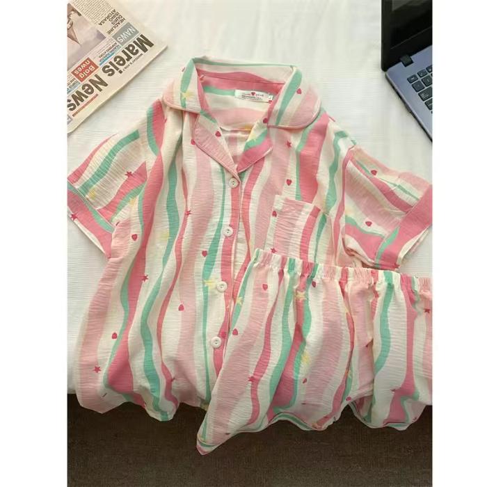 Dopamin Pyjama Set für Damen Sommer Hausanzug Set Pyjama Weiche Pyjama Nachtwäsche Damen Loungewear Baumwollshorts Set Hausanzüge M von Joom DACH