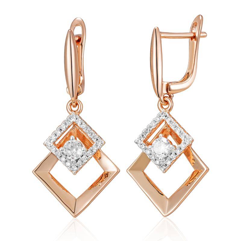 Doppel Quadratische Glatte Gold Farbe Inlay Silber Überzogene Zirkon Englisch Schloss Baumeln Ohrringe Luxus Frauen Geometrische Schmuck von Joom DACH