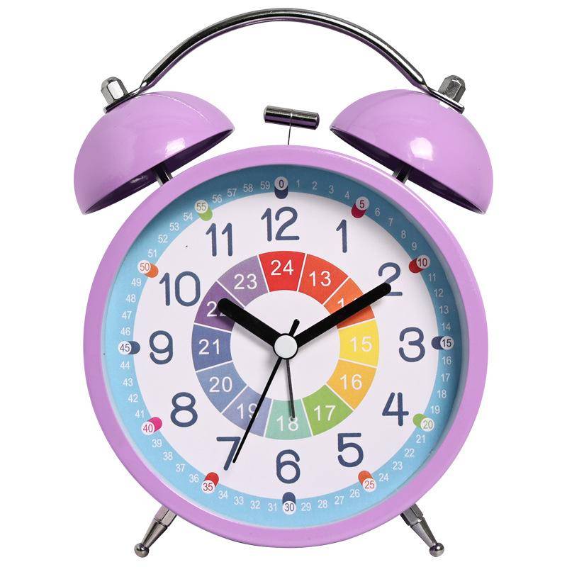 Doppelglocken Kinderwecker Zeitlehrer Schlafzimmer Tischuhr Leise Nicht tickend Bürouhr mit Nachtlicht A violett von Joom DACH