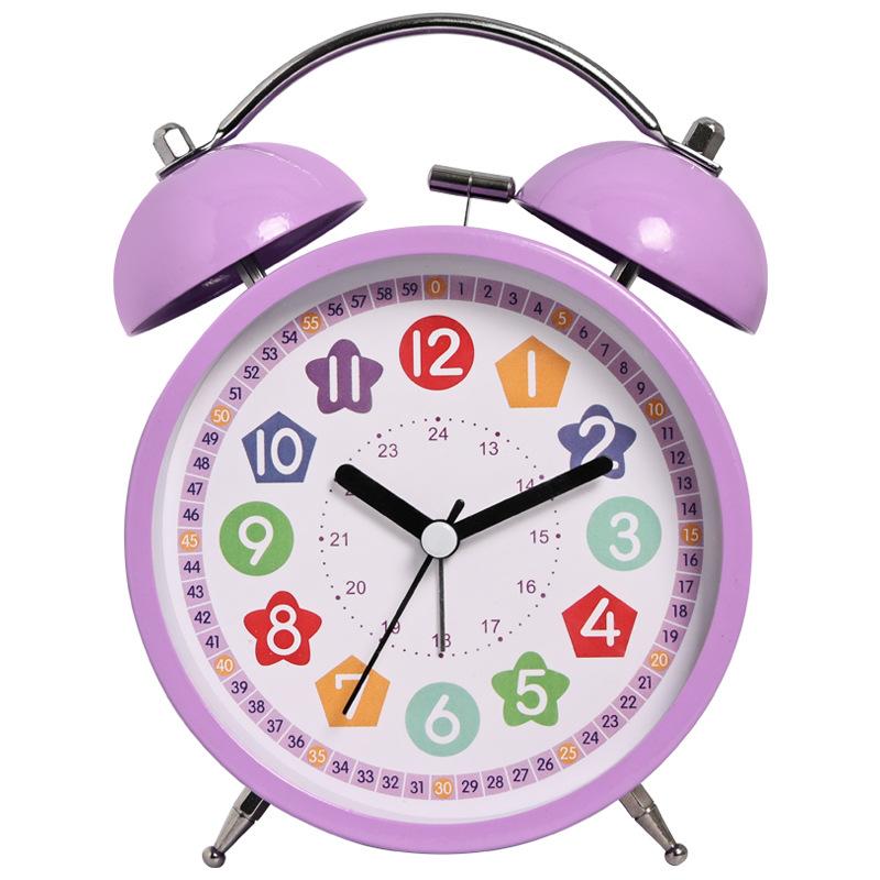 Doppelglocken Kinderwecker Zeitlehrer Schlafzimmer Tischuhr Leise Nicht tickend Bürouhr mit Nachtlicht C violett von Joom DACH