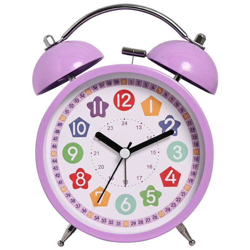 Doppelglocken Kinderwecker Zeitlehrer Schlafzimmer Tischuhr Leise Nicht tickend Bürouhr mit Nachtlicht C violett von Joom DACH