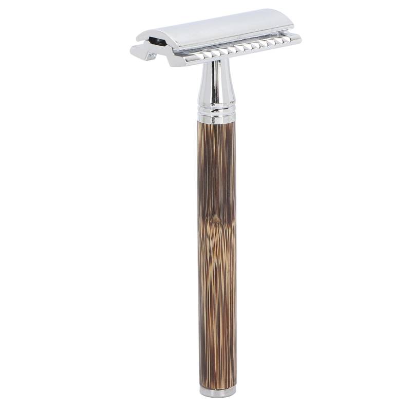 Doppelkanten-Rasierapparat für Männer, tragbar, Zinklegierung, Bambusgriff, manueller Rasierer (Ohne Klinge) von Joom DACH