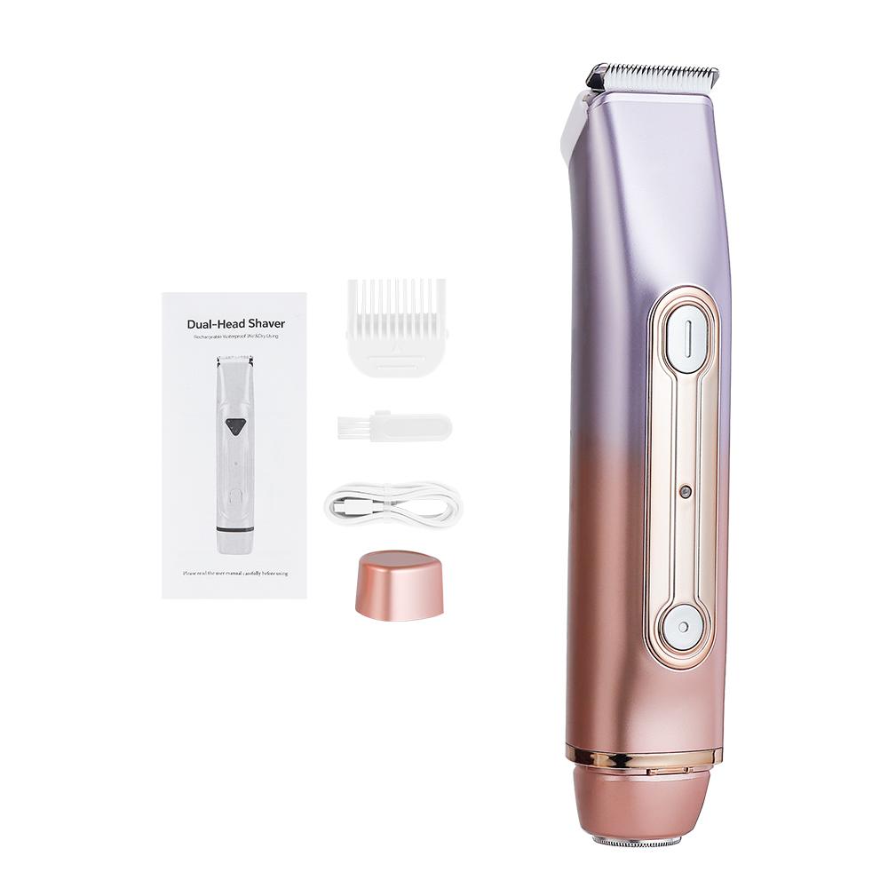 Doppelkopf-Haartrimmer 2-in-1 Bikini-Rasierer mit Keramikklingenköpfen Damen-Elektrorasierer Schmerzloser Haarentferner Körpertrimmer rosa von Joom DACH