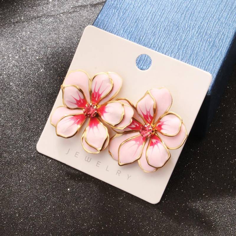 Doppellagige Emaille-Ohrstecker mit fünf Blütenblättern für Frauen, elegante Ohrstecker mit eingelegtem Strassstein, Modeschmuck, Geschenke rosa von Joom DACH