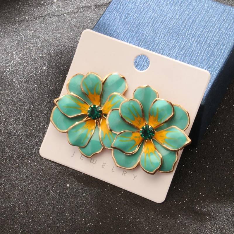 Doppellagige Emaille-Ohrstecker mit fünf Blütenblättern für Frauen, elegante Ohrstecker mit eingelegtem Strassstein, Modeschmuck, Geschenke grün von Joom DACH