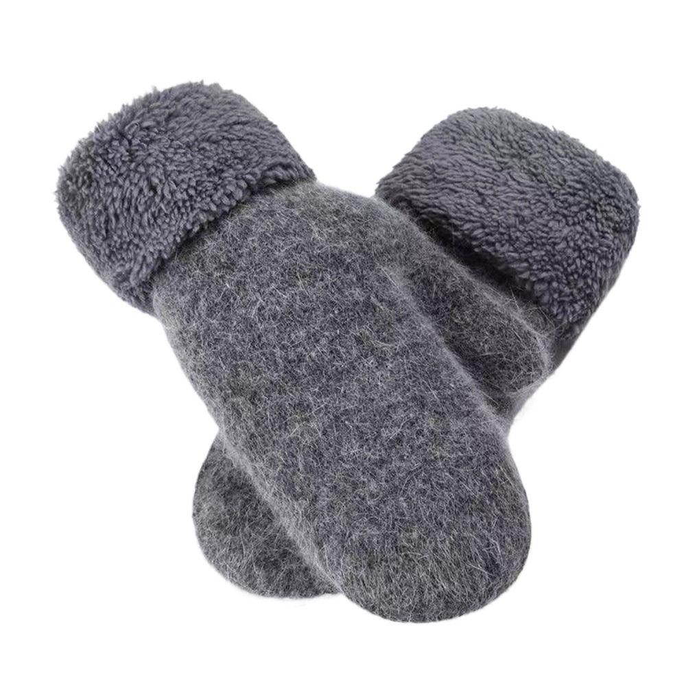 Doppellagige Vollfingerhandschuhe Wolle Kaschmir Strickhandschuhe Plüsch Fäustlinge Kalt Draußen dunkelgrau von Joom DACH