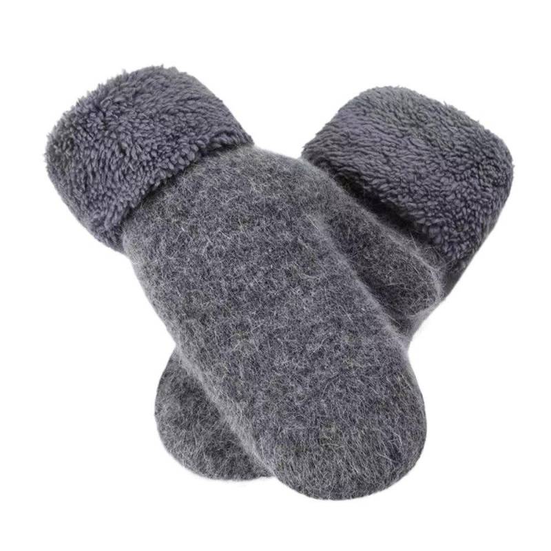 Doppellagige Vollfingerhandschuhe Wolle Kaschmir Strickhandschuhe Plüsch Fäustlinge Kalt Draußen dunkelgrau von Joom DACH