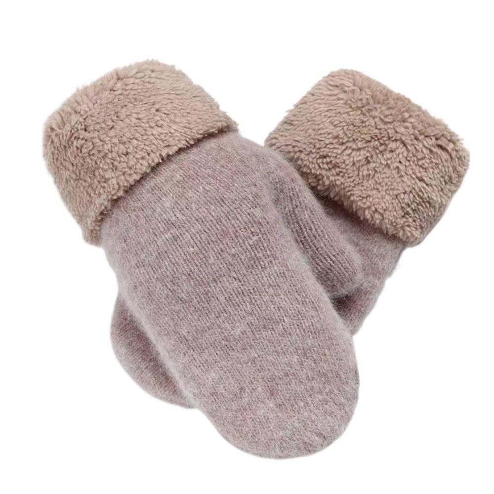 Doppellagige Vollfingerhandschuhe Wolle Kaschmir Strickhandschuhe Plüsch Fäustlinge Kalt Draußen kamelfarben von Joom DACH