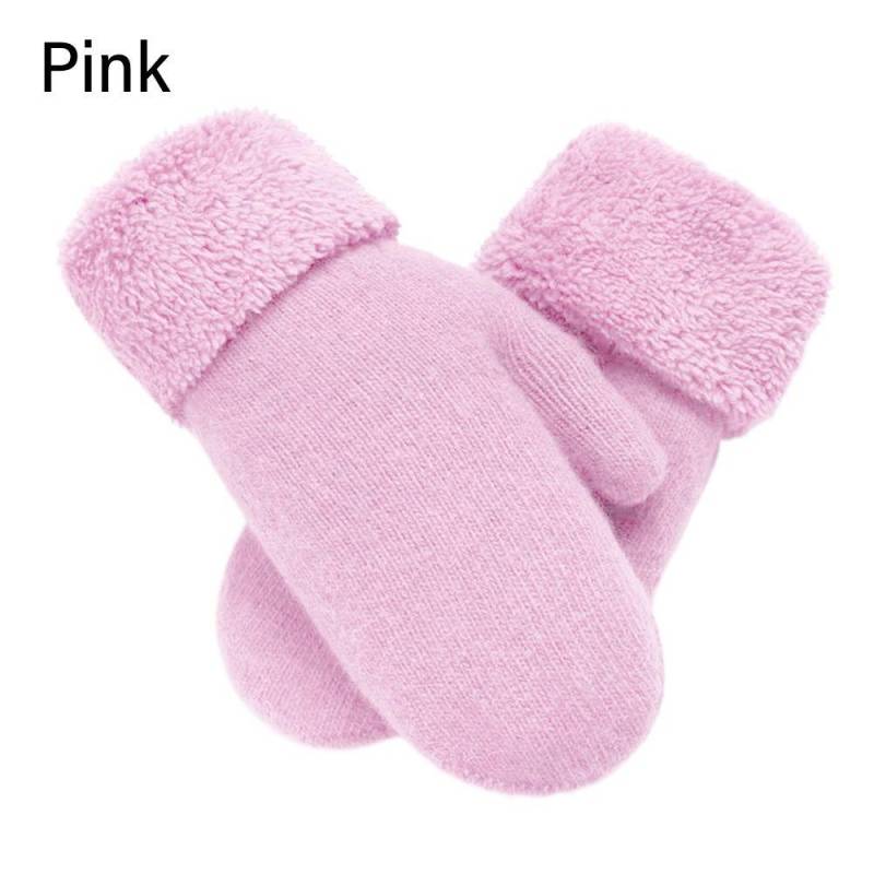 Doppellagige Vollfingerhandschuhe Wolle Kaschmir Strickhandschuhe Plüsch Fäustlinge Kalt Draußen rosa von Joom DACH
