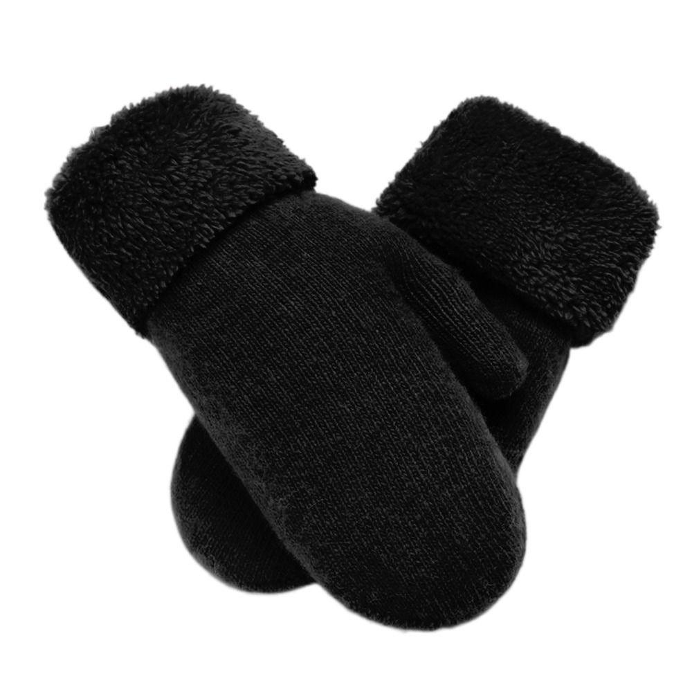 Doppellagige Vollfingerhandschuhe Wolle Kaschmir Strickhandschuhe Plüsch Fäustlinge Kalt Draußen schwarz von Joom DACH