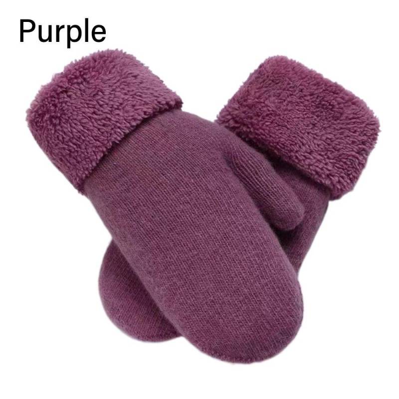 Doppellagige Vollfingerhandschuhe Wolle Kaschmir Strickhandschuhe Plüsch Fäustlinge Kalt Draußen violett von Joom DACH