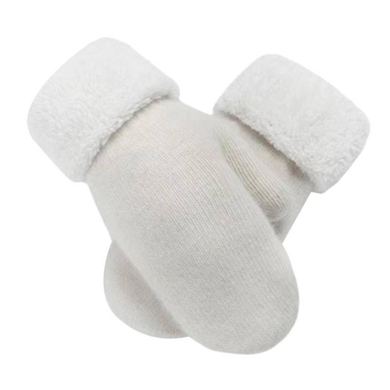 Doppellagige Vollfingerhandschuhe Wolle Kaschmir Strickhandschuhe Plüsch Fäustlinge Kalt Draußen weiß von Joom DACH