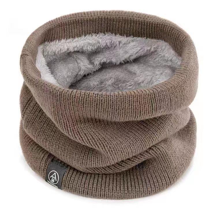 Doppellagiger, weich gestrickter Halsschal mit Baumwollsamtfutter, warmer Winterschal für Damen und Herren, Paare, reine Farbe, Halsmanschette khaki von Joom DACH