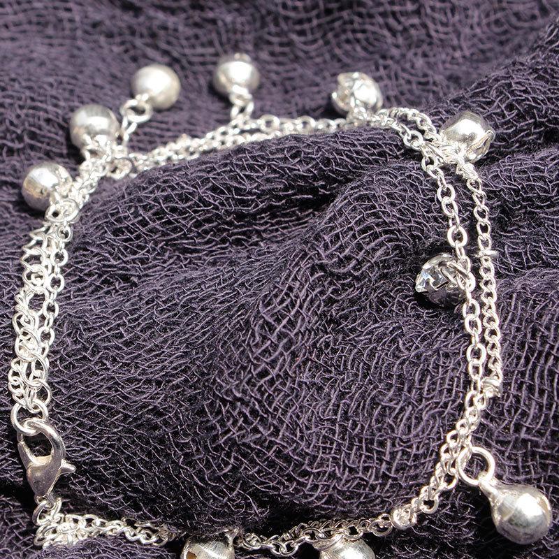 Doppellagiges Strand-Fußkettchen mit Strassglöckchen – japanischer und koreanischer Stil silber von Joom DACH