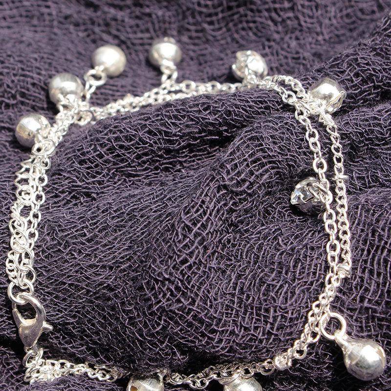 Doppellagiges Strand-Fußkettchen mit Strassglöckchen – japanischer und koreanischer Stil silber von Joom DACH