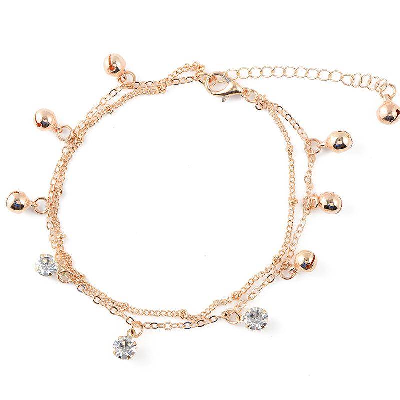 Doppellagiges Strand-Fußkettchen mit Strassglöckchen – japanischer und koreanischer Stil gold von Joom DACH