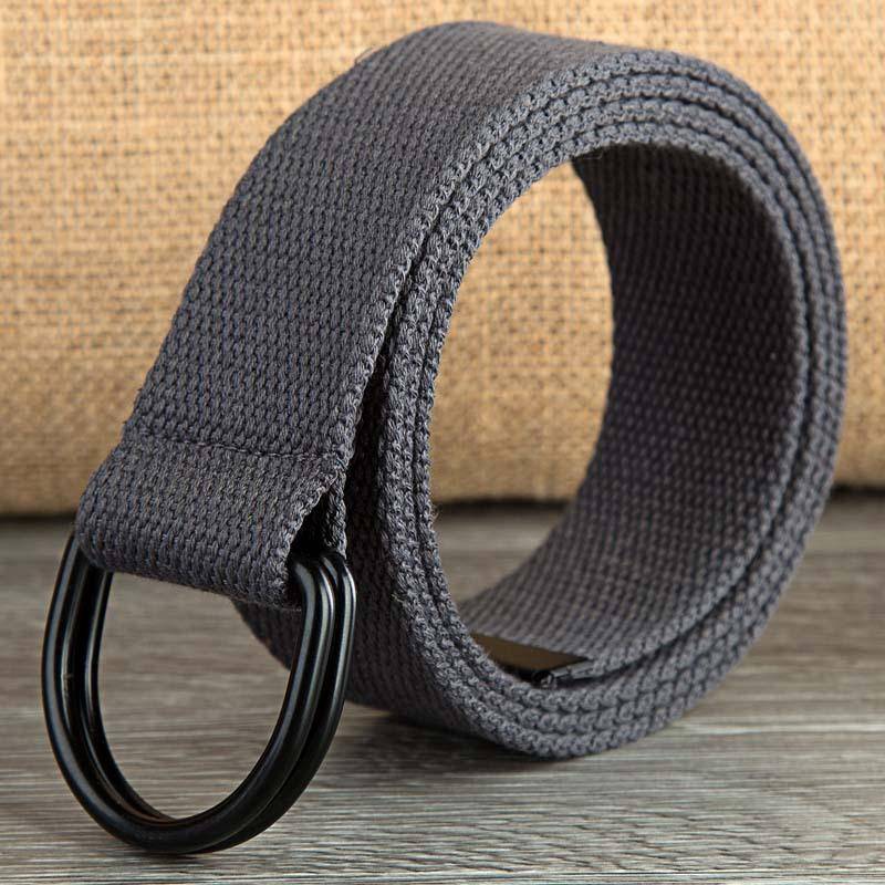 Doppelring-Schnallen-Canvas-Gürtel für Herren und Damen, Schwarz, D-Typ-Schnalle, Stoff-Stoffgürtel, halbrunder Ring, verlängerte Canvas-Hose 110cm dunkelgraue von Joom DACH