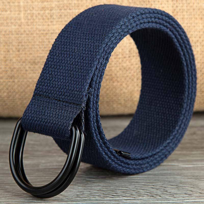 Doppelring-Schnallen-Canvas-Gürtel für Herren und Damen, Schwarz, D-Typ-Schnalle, Stoff-Stoffgürtel, halbrunder Ring, verlängerte Canvas-Hose 110cm navy blau von Joom DACH