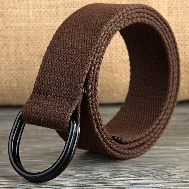 Doppelring-Schnallen-Canvas-Gürtel für Herren und Damen, Schwarz, D-Typ-Schnalle, Stoff-Stoffgürtel, halbrunder Ring, verlängerte Canvas-Hose 120cm braun von Joom DACH