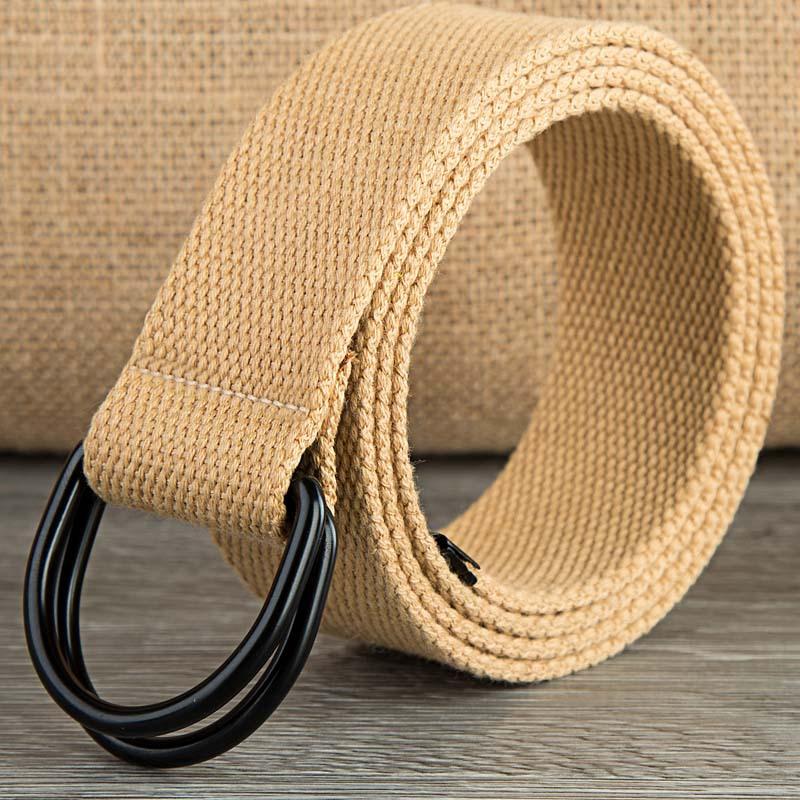 Doppelring-Schnallen-Canvas-Gürtel für Herren und Damen, Schwarz, D-Typ-Schnalle, Stoff-Stoffgürtel, halbrunder Ring, verlängerte Canvas-Hose 130cm khaki von Joom DACH