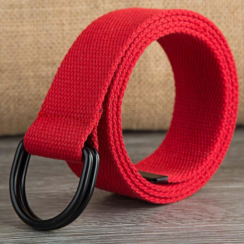 Doppelring-Schnallen-Canvas-Gürtel für Herren und Damen, Schwarz, D-Typ-Schnalle, Stoff-Stoffgürtel, halbrunder Ring, verlängerte Canvas-Hose 140cm rot von Joom DACH