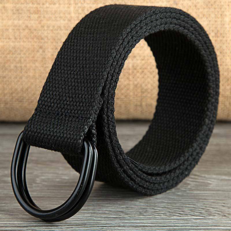Doppelring-Schnallen-Canvas-Gürtel für Herren und Damen, Schwarz, D-Typ-Schnalle, Stoff-Stoffgürtel, halbrunder Ring, verlängerte Canvas-Hose 140cm schwarz von Joom DACH
