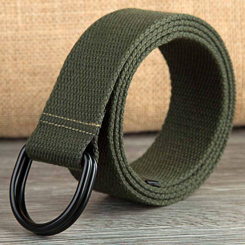 Doppelring-Schnallen-Canvas-Gürtel für Herren und Damen, Schwarz, D-Typ-Schnalle, Stoff-Stoffgürtel, halbrunder Ring, verlängerte Canvas-Hose 140cm armee grüne von Joom DACH